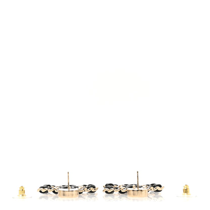Chanel Lambskin Chain CC Drop Earrings Black Gold 3 of 5