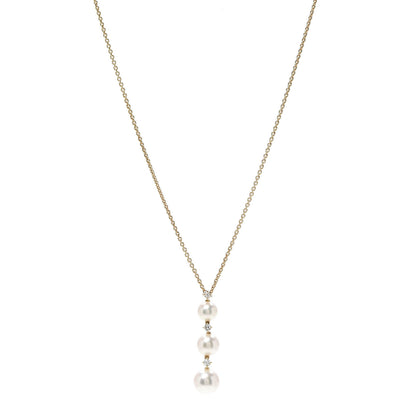 Mikimoto 18K Yellow Gold Diamond Akoya Pearl 5-7.5mm Three Pearl Drop Pendant Necklace 1 of 6