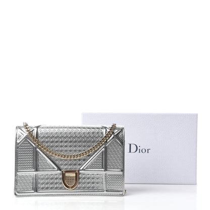 Christian Dior Metallic Patent Micro-Cannage Diorama Wallet on Chain Pouch Silver 10 of 10