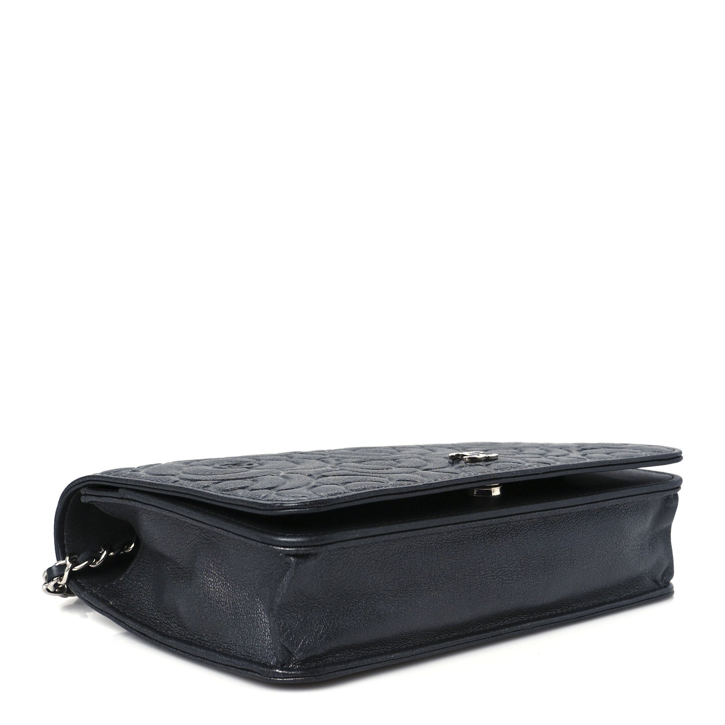 Goatskin Camellia Embossed Wallet On Chain WOC Grey