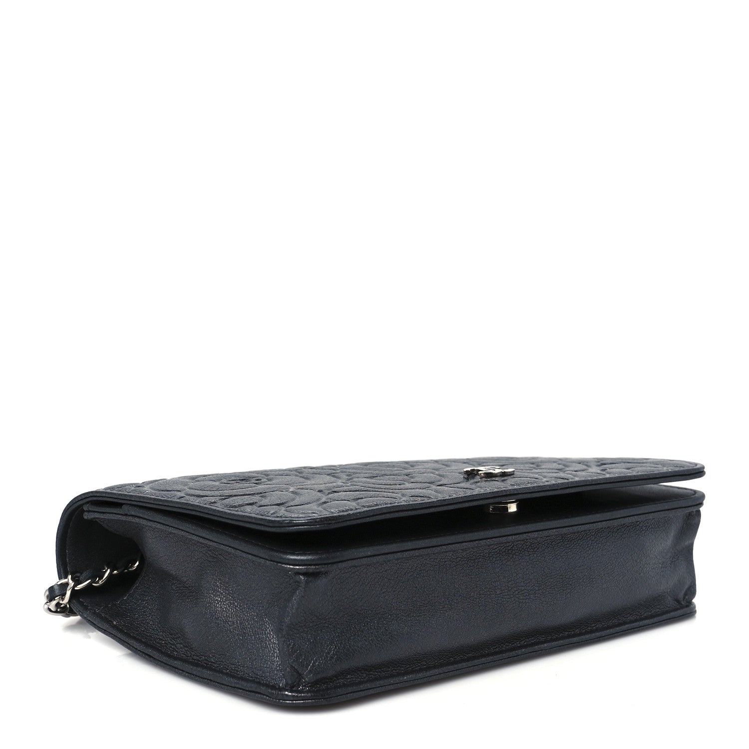 Chanel Goatskin Camellia Embossed Wallet On Chain WOC Grey 4 of 11