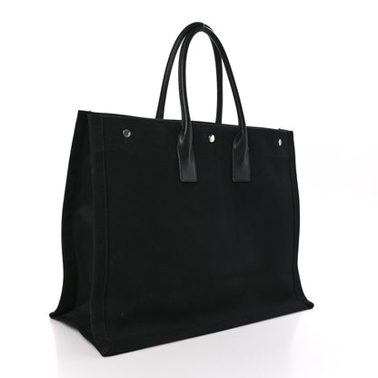 Saint Laurent Linen Calfskin Rive Gauche Tote Black 3 of 10