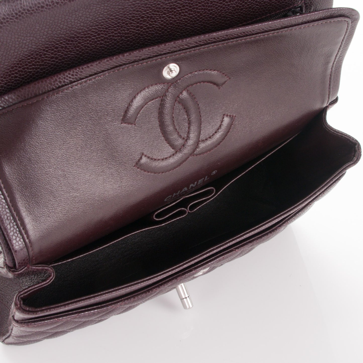 Caviar Quilted Medium Double Flap Burgundy