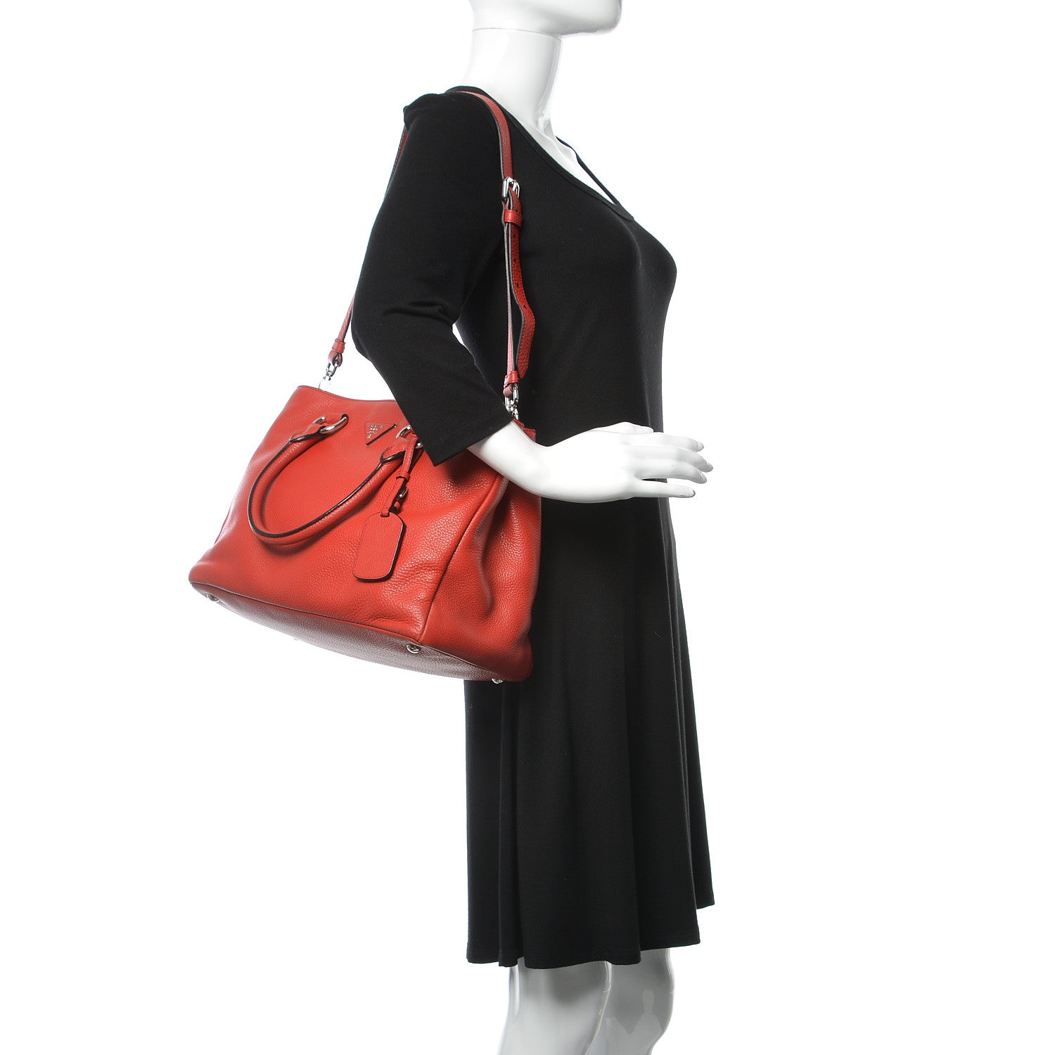 Prada Vitello Daino Tote Rosso 2 of 9