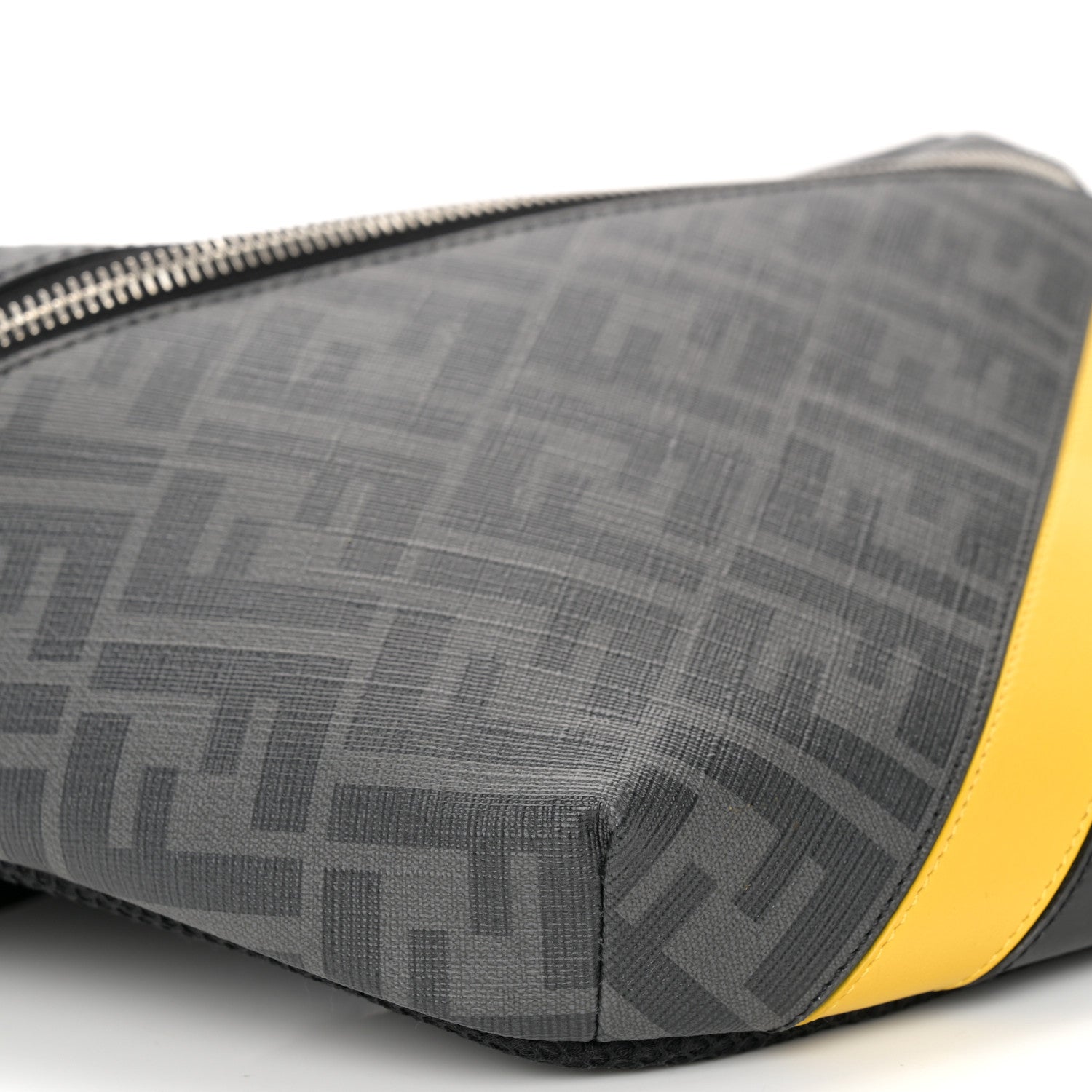 Fendi Glazed Fabric Vitello Liberty Century Logo FF 1974 Diagonal Belt Bag Black Sunflower 9 of 10