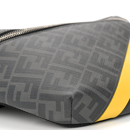 Fendi Glazed Fabric Vitello Liberty Century Logo FF 1974 Diagonal Belt Bag Black Sunflower 9 of 10