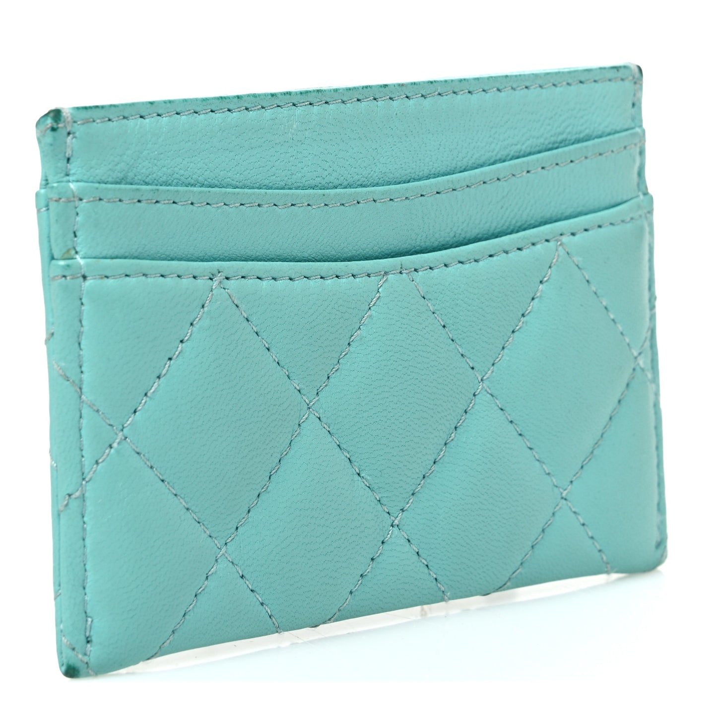 Lambskin Quilted Card Holder Turquoise