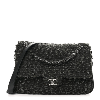 Chanel Tweed Maxi Single Flap Black Grey 1 of 11
