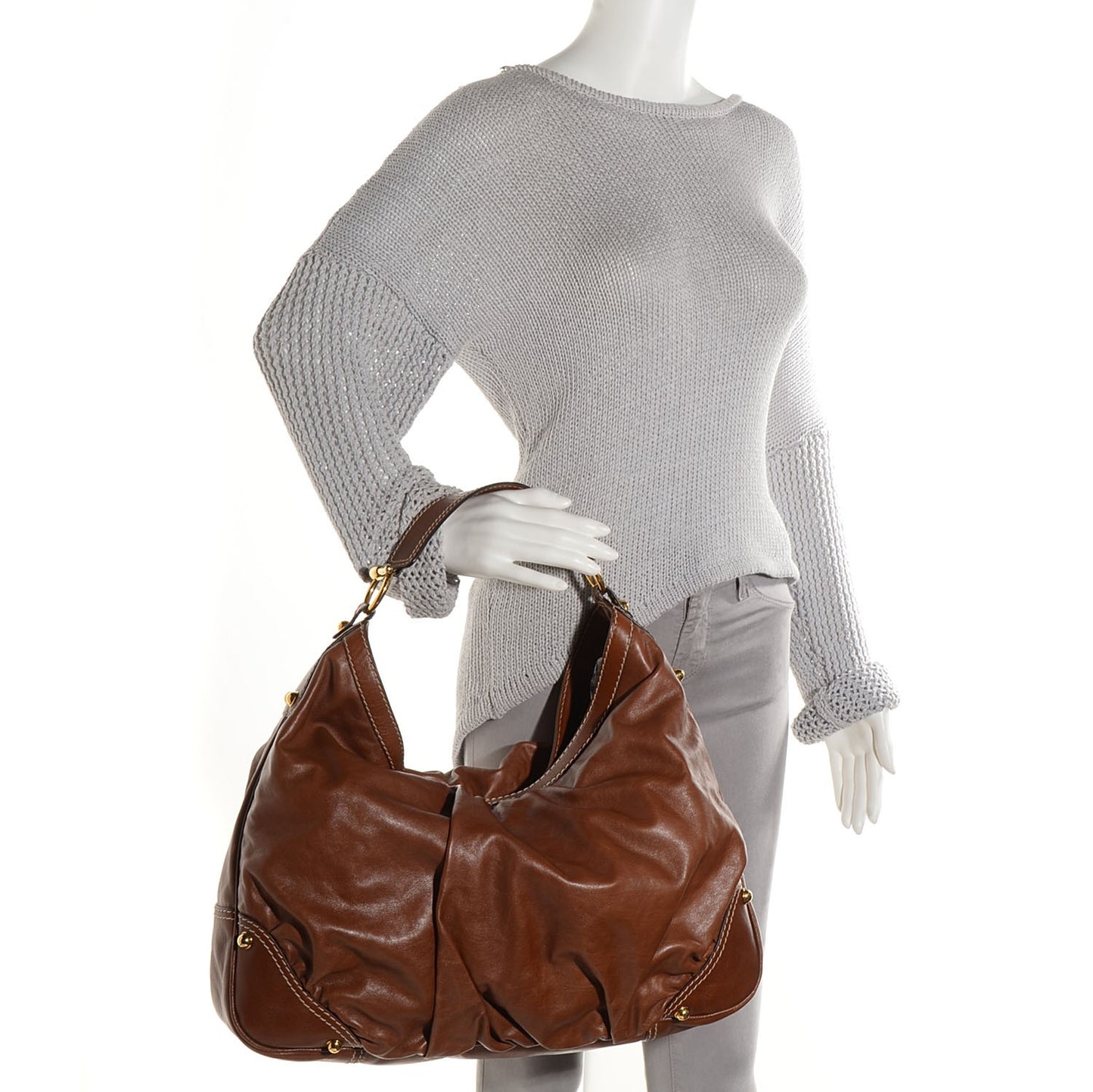Leather Large Jockey Hobo Brown