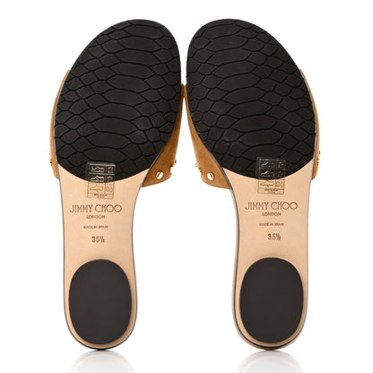 Jimmy Choo Suede Nanda Studded Flat Slide Sandals 35.5 Brown 5 of 8