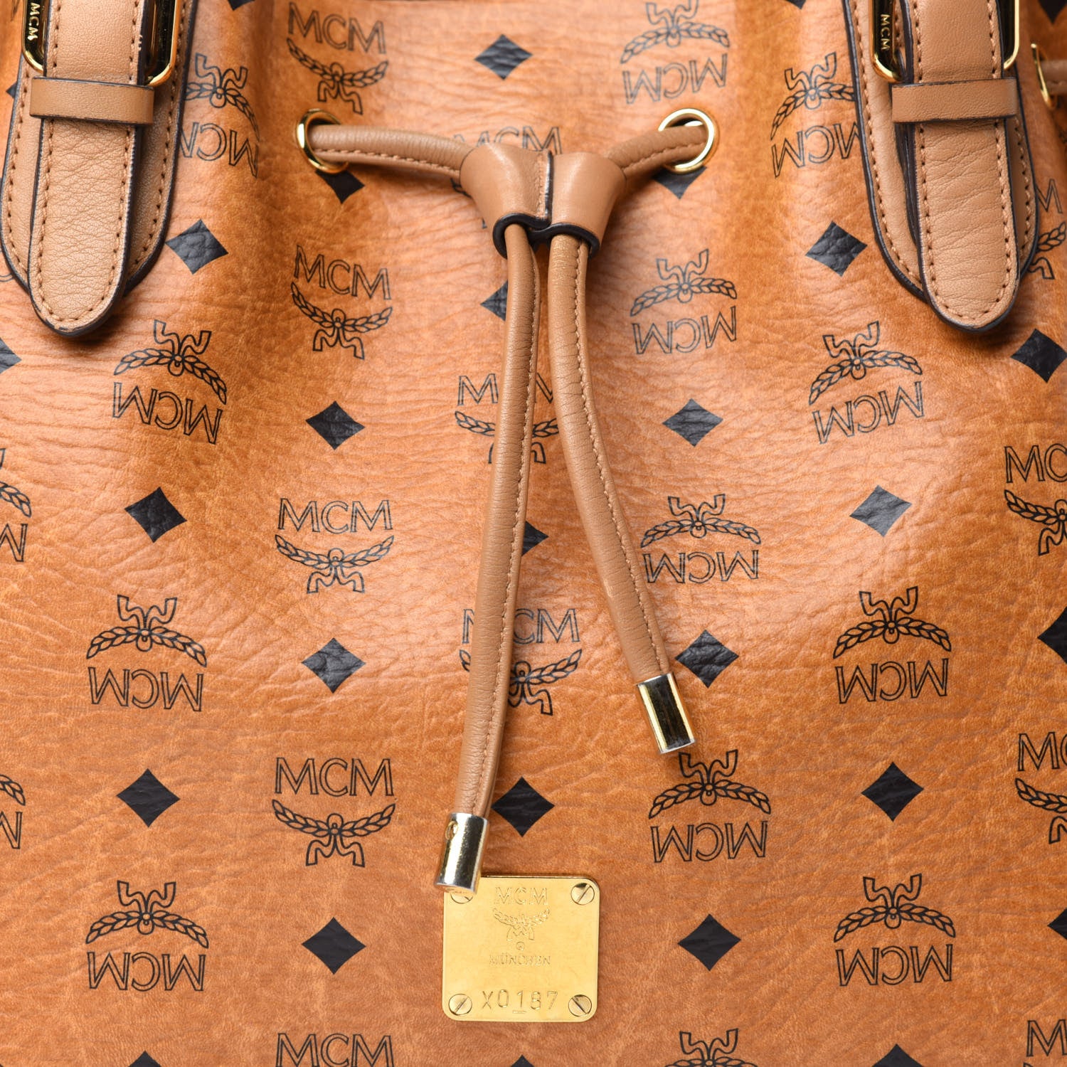 MCM Visetos Medium Drawstring Shopper Cognac 15 of 15
