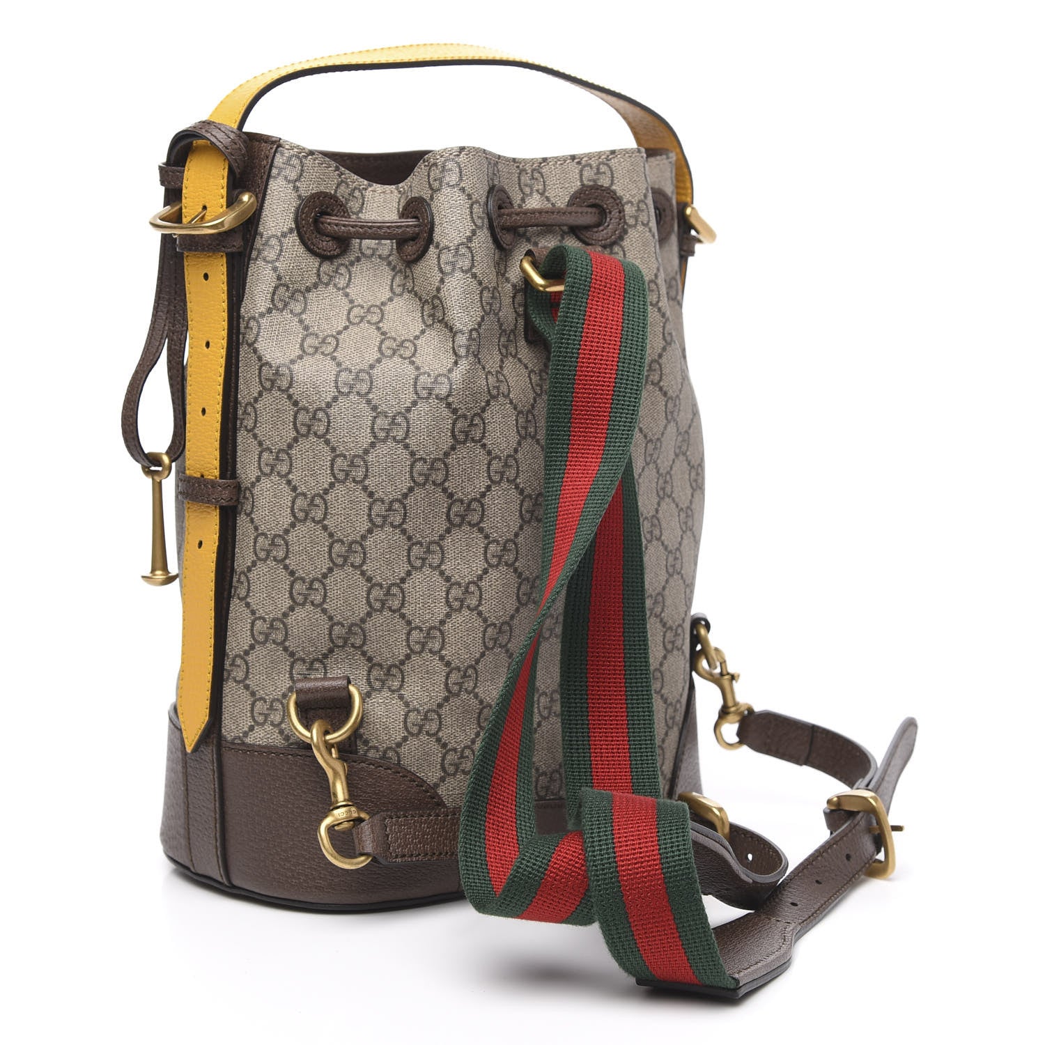 Gucci GG Supreme Monogram Neo Vintage Drawstring Bucket Backpack Beige New Acero Crop 2 of 8
