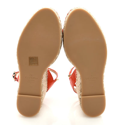 Valentino Garavani Grained Calfskin Rockstud Ankle Strap Espadrille Wedge Sandals 40 Titian Natural 5 of 7