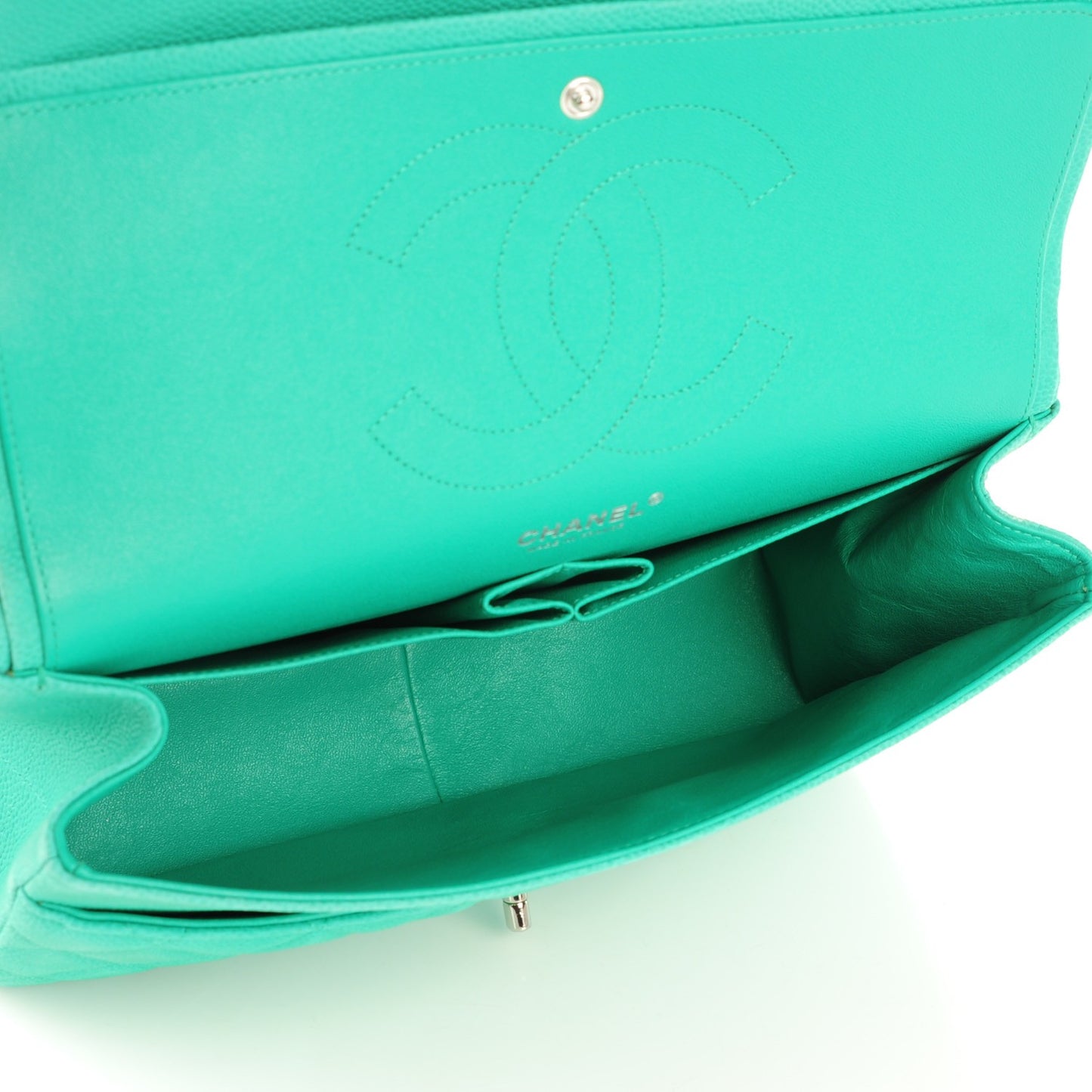 Iridescent Caviar Quilted Jumbo Double Flap Green