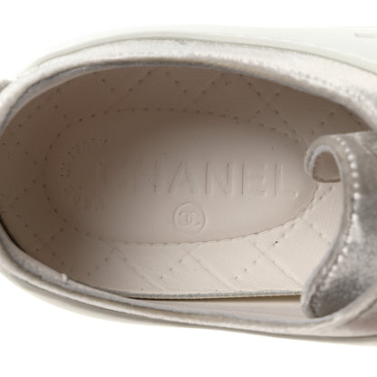 Chanel Velvet Calfskin Womens CC Sneakers 41 White Silver 7 of 13