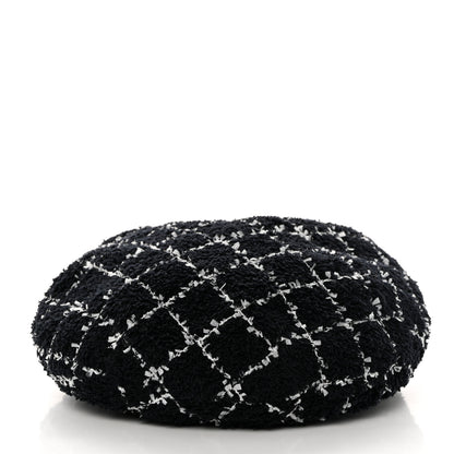 Chanel Tweed Beret Hat M Black White 3 of 8