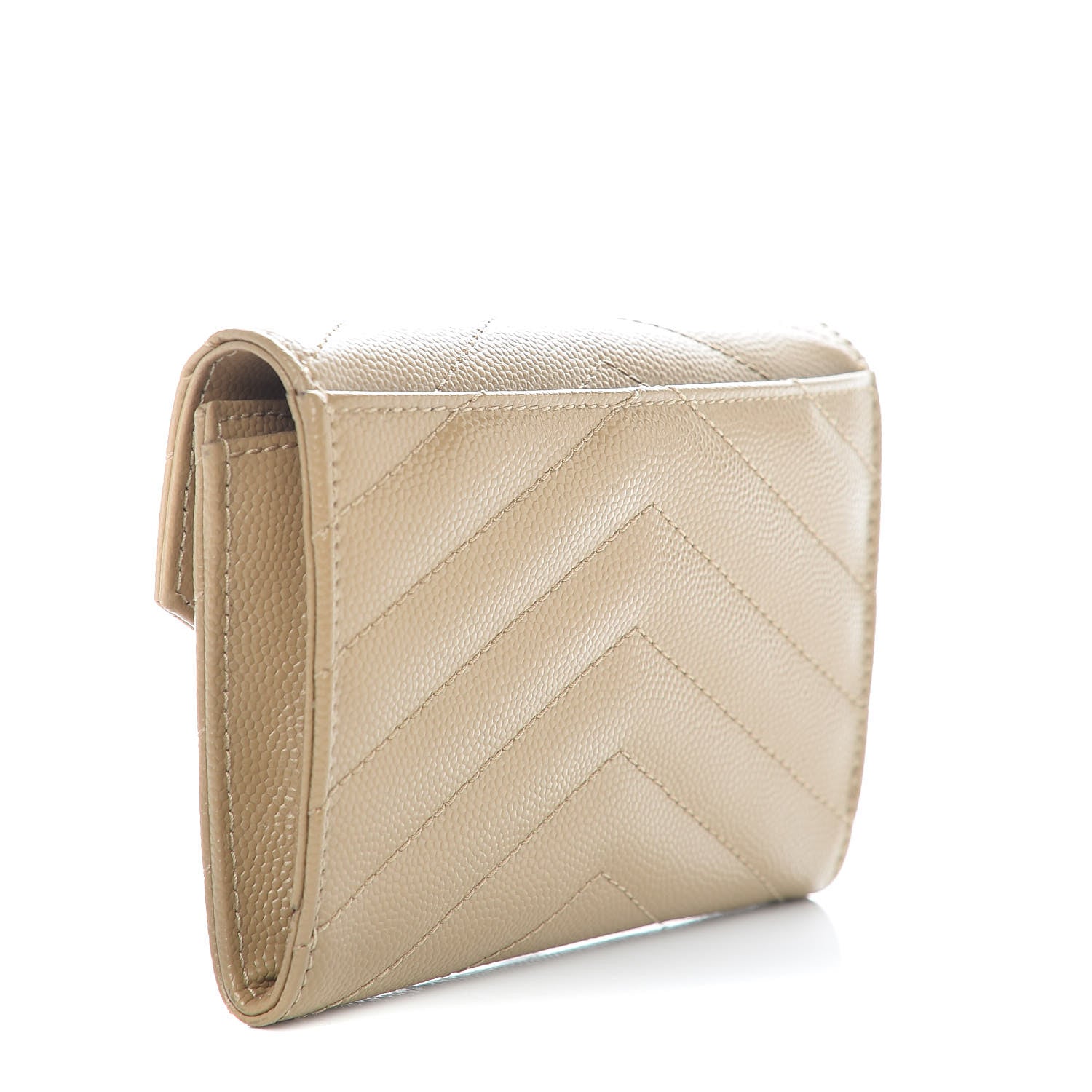Saint Laurent Grain De Poudre Matelasse Chevron Small Monogram Envelope Wallet Dark Beige 3 of 11