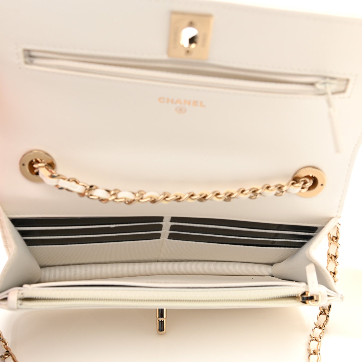 Lambskin Quilted Trendy CC Wallet On Chain WOC White
