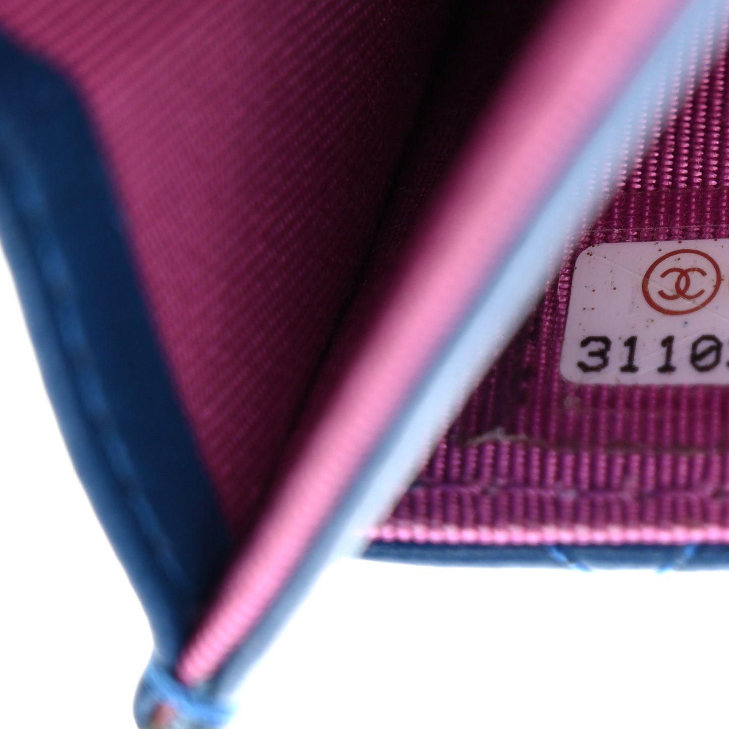 Lambskin Quilted Flap Card Holder Wallet Blue Pink