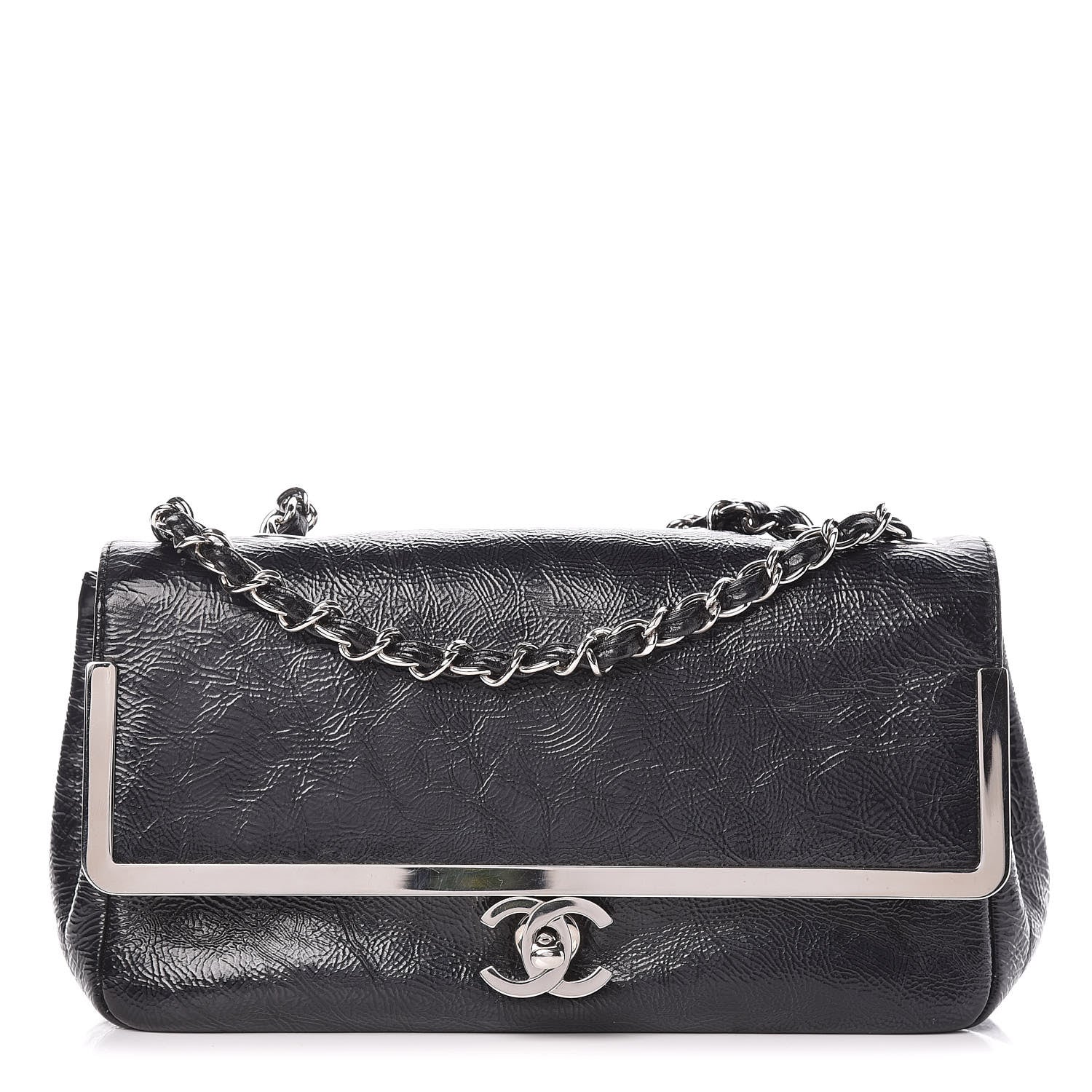 Chanel Distressed Patent Calfskin Small Frame Single Flap Black 1 of 9