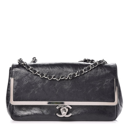 Chanel Distressed Patent Calfskin Small Frame Single Flap Black 1 of 9