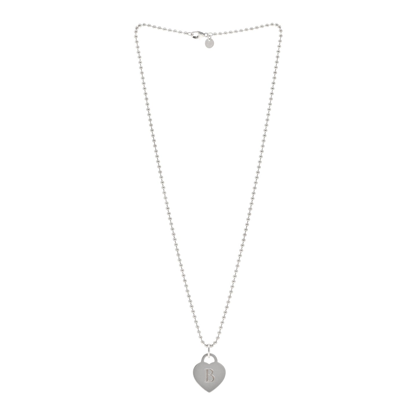 Sterling Silver Heart Tag Alphabet B Pendant Bead Chain Necklace
