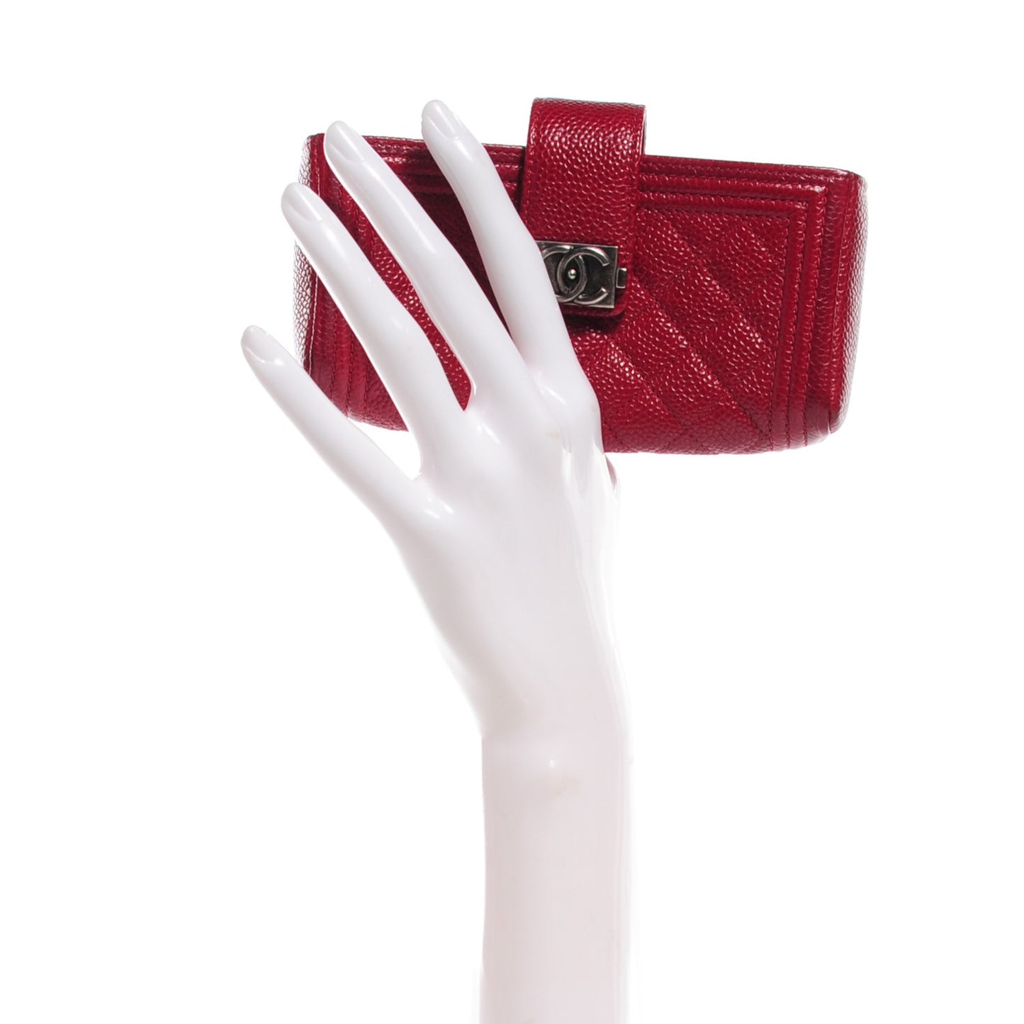 Caviar Quilted Mini Boy Phone Holder Clutch Dark Red