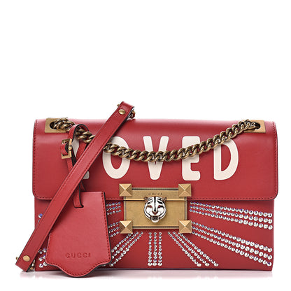 Gucci Calfskin Crystal Embellished Loved Shoulder Bag Red 2 of 11