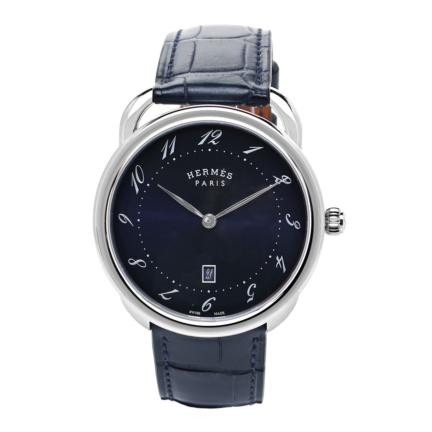 Hermes Stainless Steel Alligator 40mm Arceau Quartz Watch Bleu Abysse 1 of 7