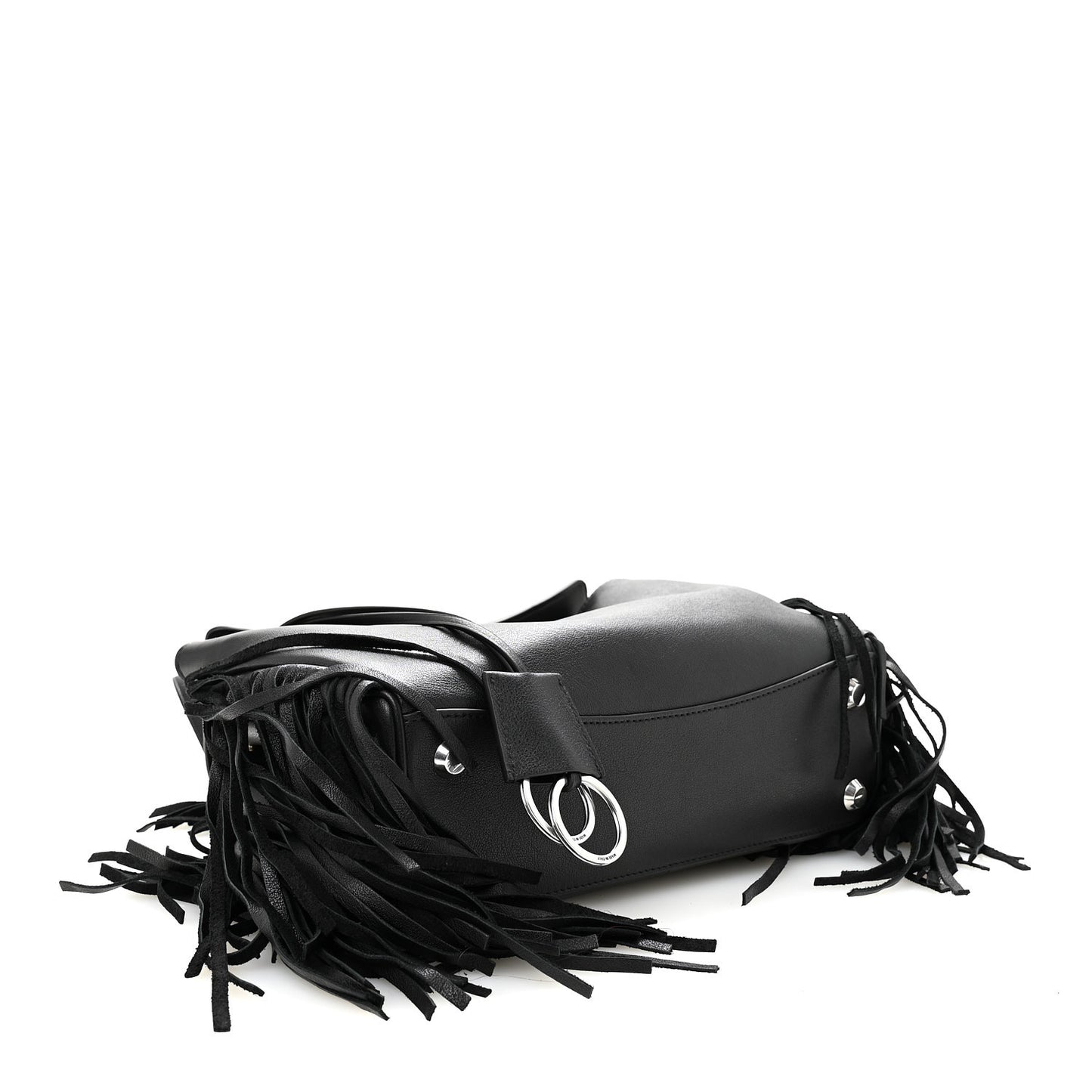 Natural Smooth Madeline Calfskin Fringes Small Rodeo Top Handle Handbag Black