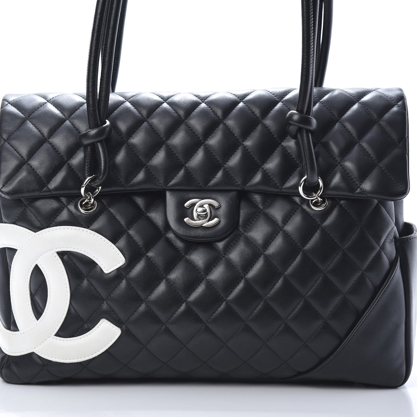 Calfskin Quilted Large Cambon Flap Black White