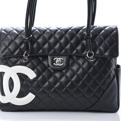 Chanel Calfskin Quilted Large Cambon Flap Black White 8 of 14