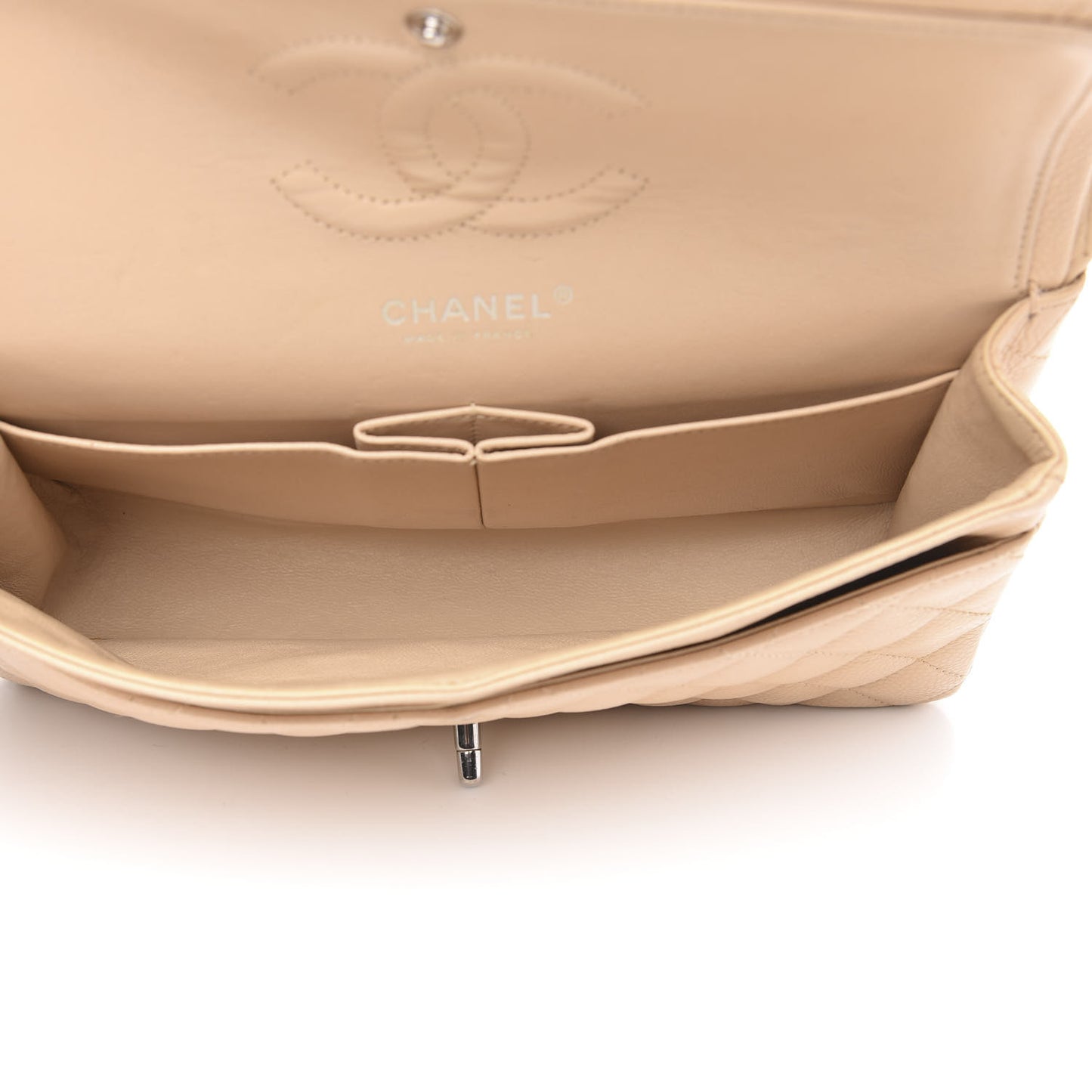 Caviar Quilted Medium Double Flap Beige