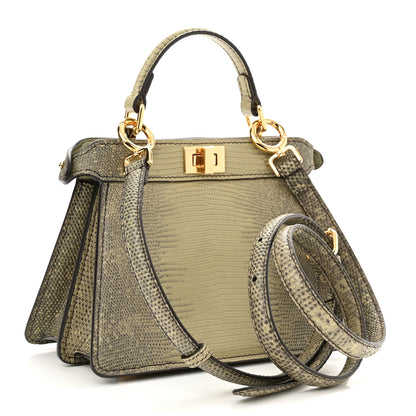 Fendi Lizard Togo Lucido Petite Peekaboo I SEE U Satchel Green Tea 3 of 11