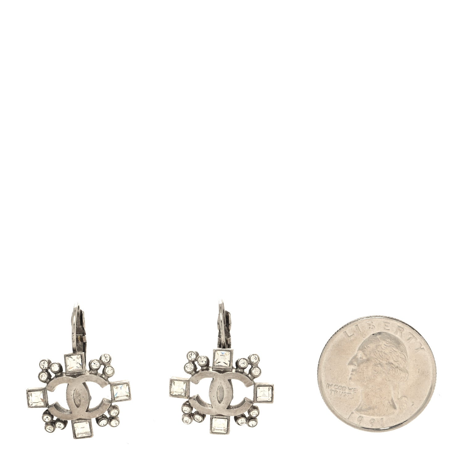 Chanel Swarovski Crystal CC Clip On Earrings Silver 2 of 4