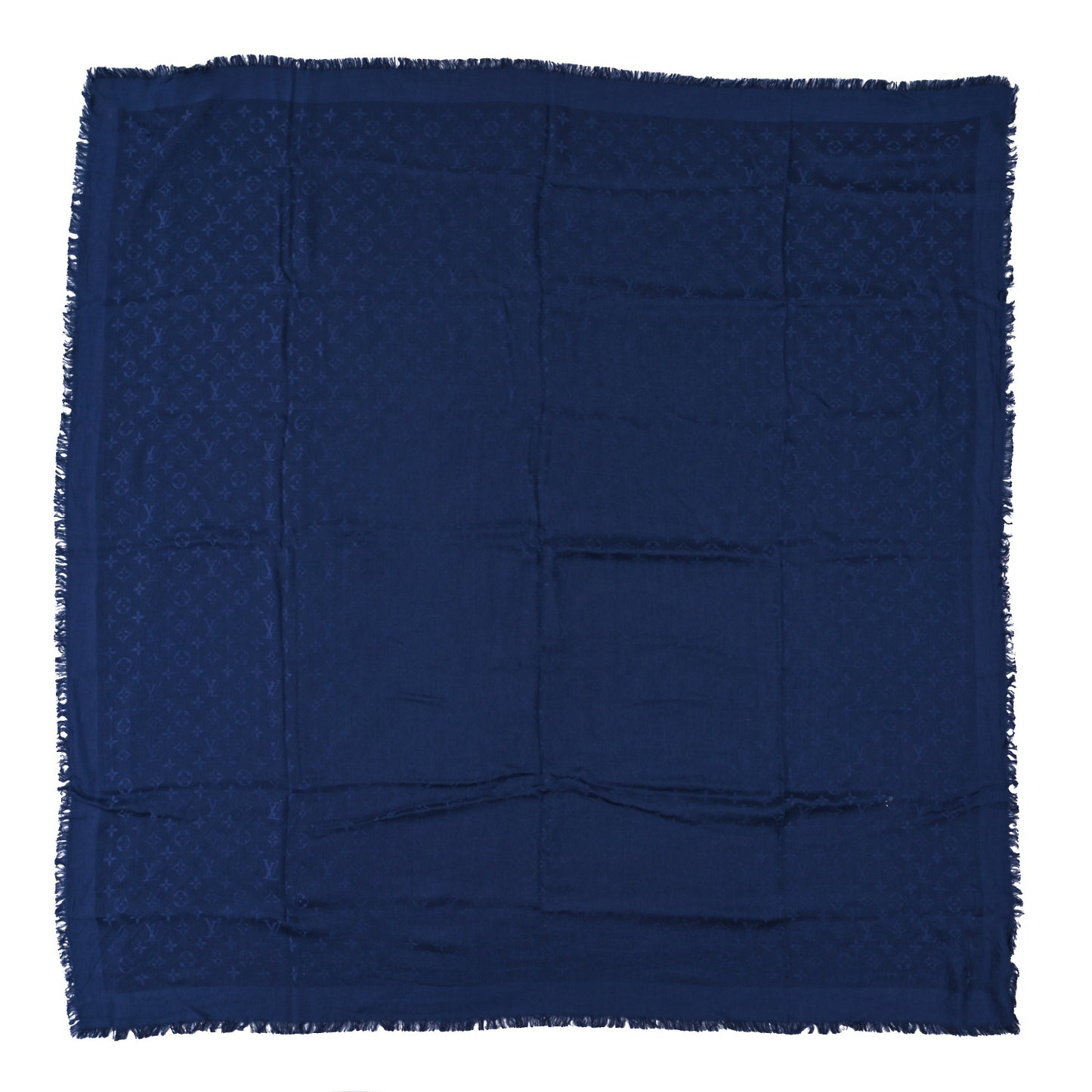 Silk Wool Monogram Shawl Night Blue