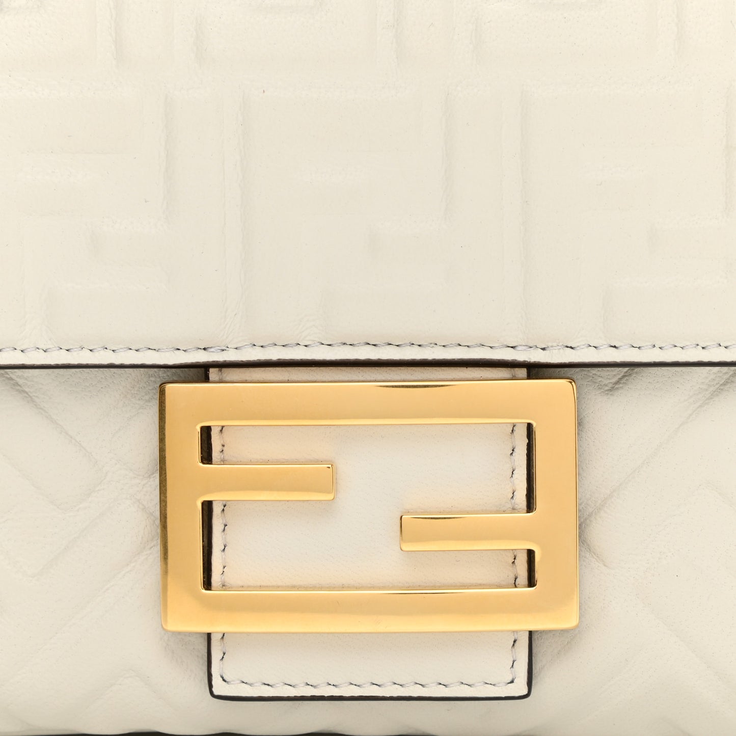 Nappa Small FF Embossed Midi Chain Baguette White
