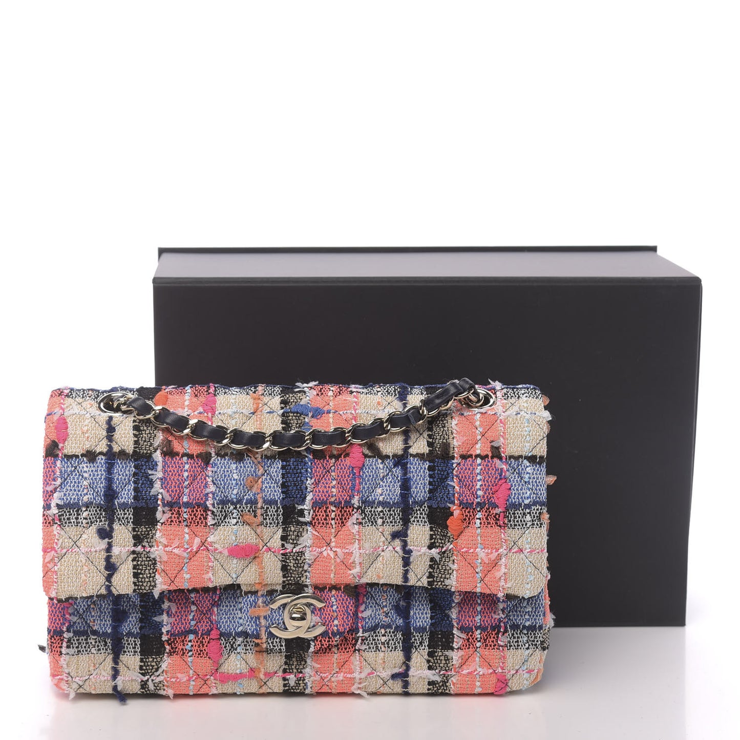 Tweed Quilted Medium Double Flap Blue Orange Yellow