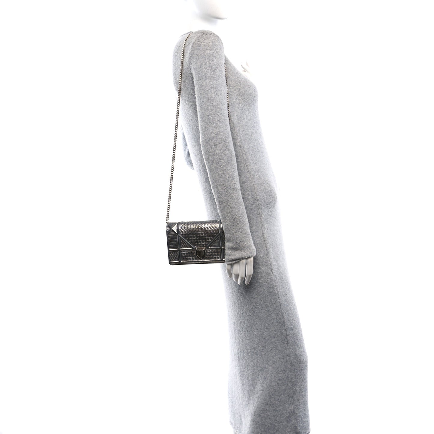 Metallic Patent Micro-Cannage Diorama Wallet on Chain Pouch Silver