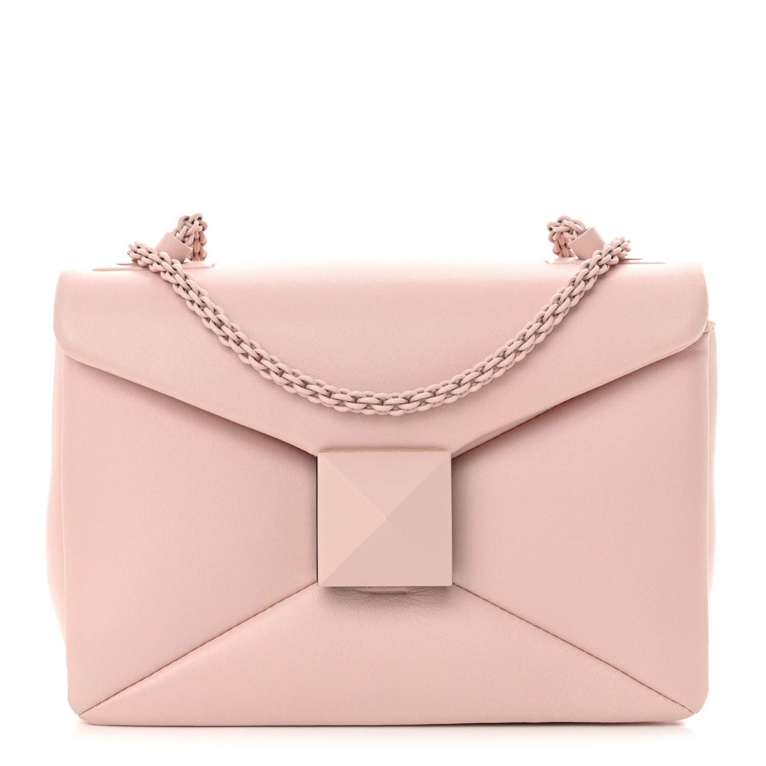 Valentino Garavani Nappa Lacquer Monochrome One Stud Chain Clutch Rose Quartz 1 of 11