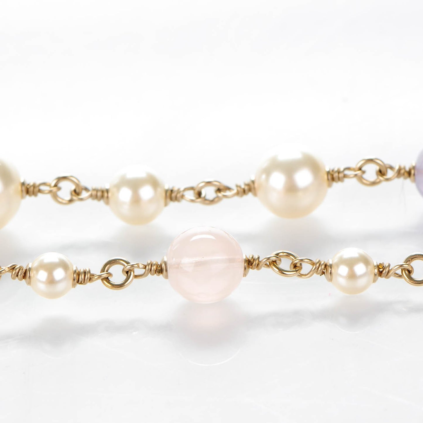 Pearl Beaded Enamel CC Long Necklace Gold