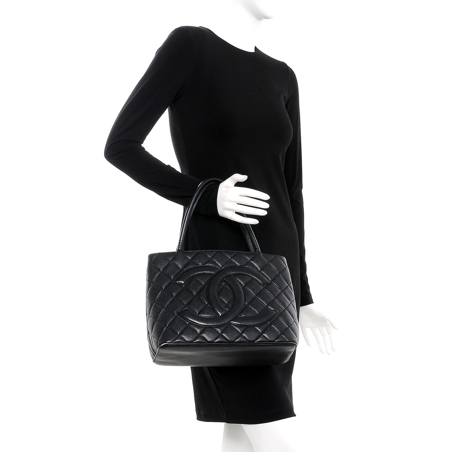 Caviar Quilted Medallion Tote Black