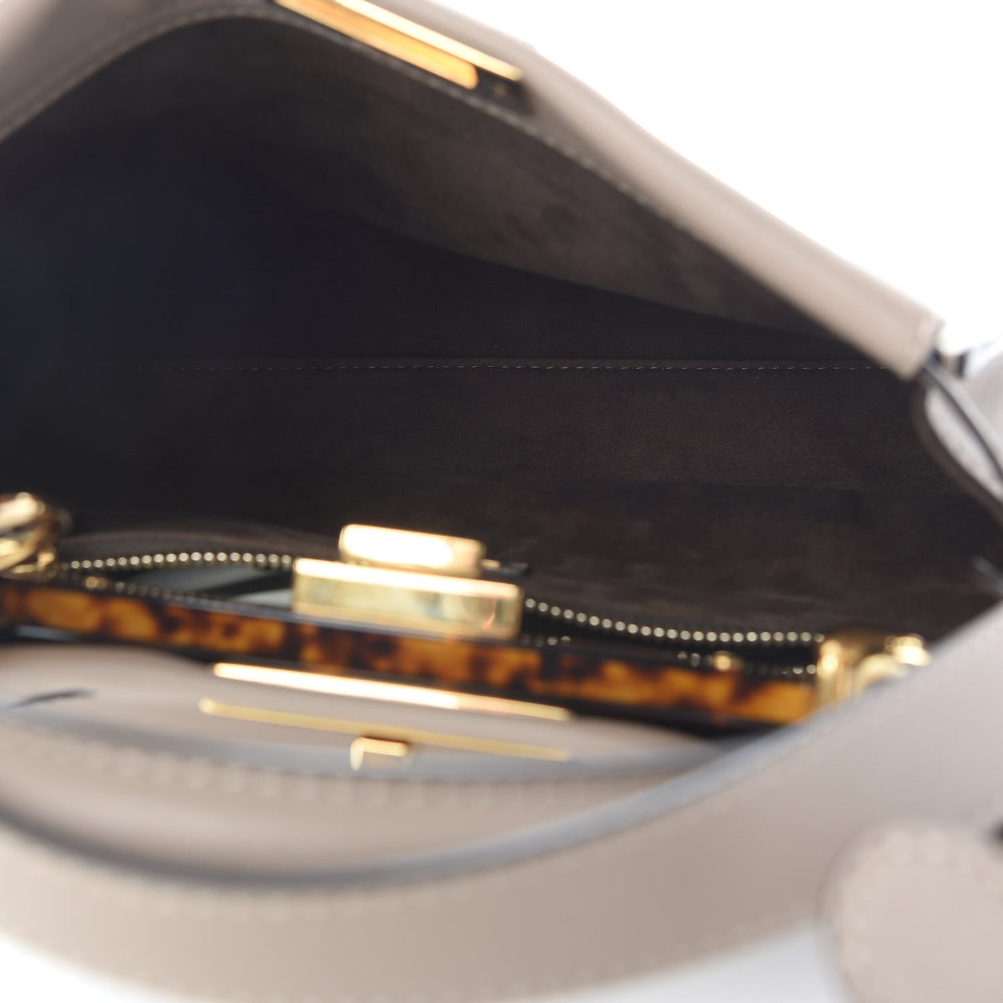 Vitello Seta Plexiglass Tortoise Medium Peekaboo Iconic Satchel Tortora
