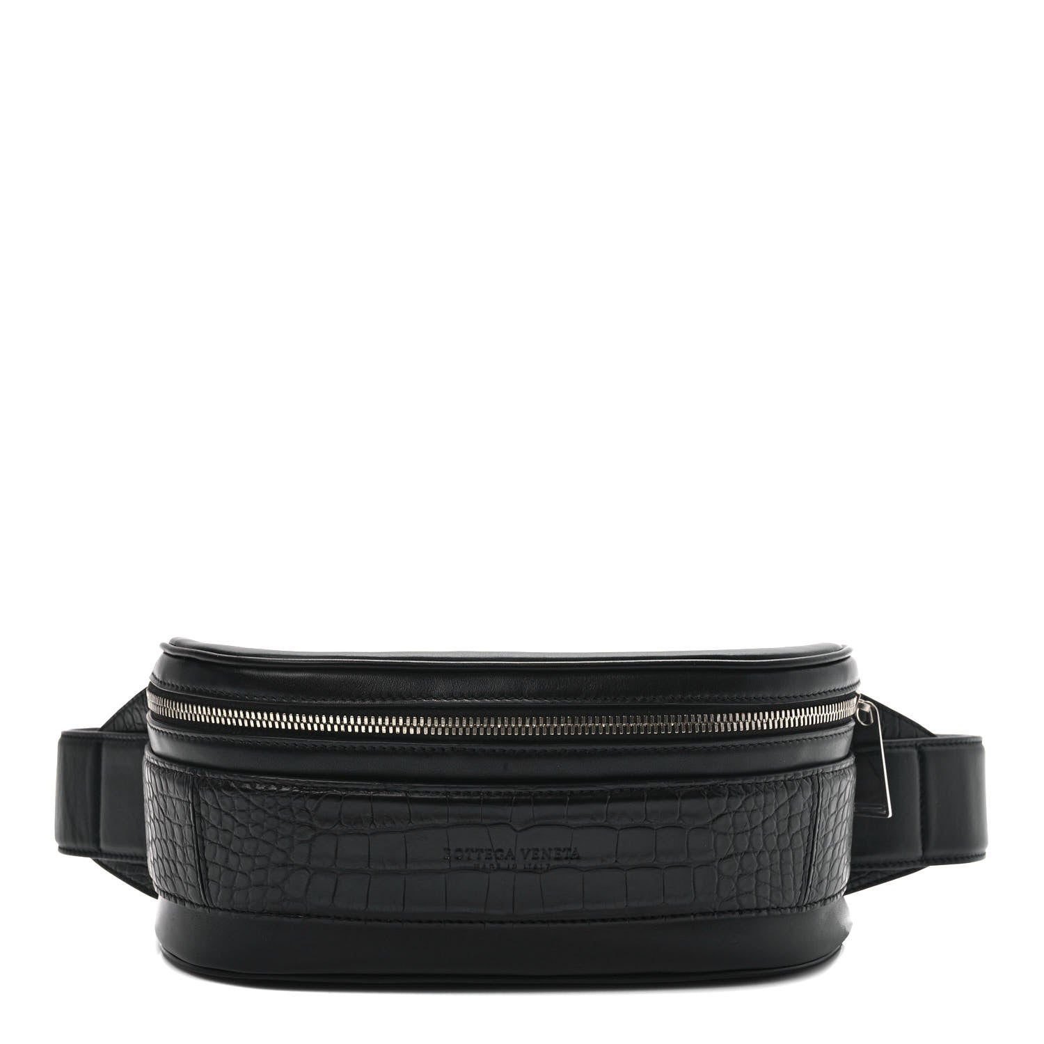 Bottega Veneta French Calfskin Alligator Embossed Belt Bag Black 1 of 8