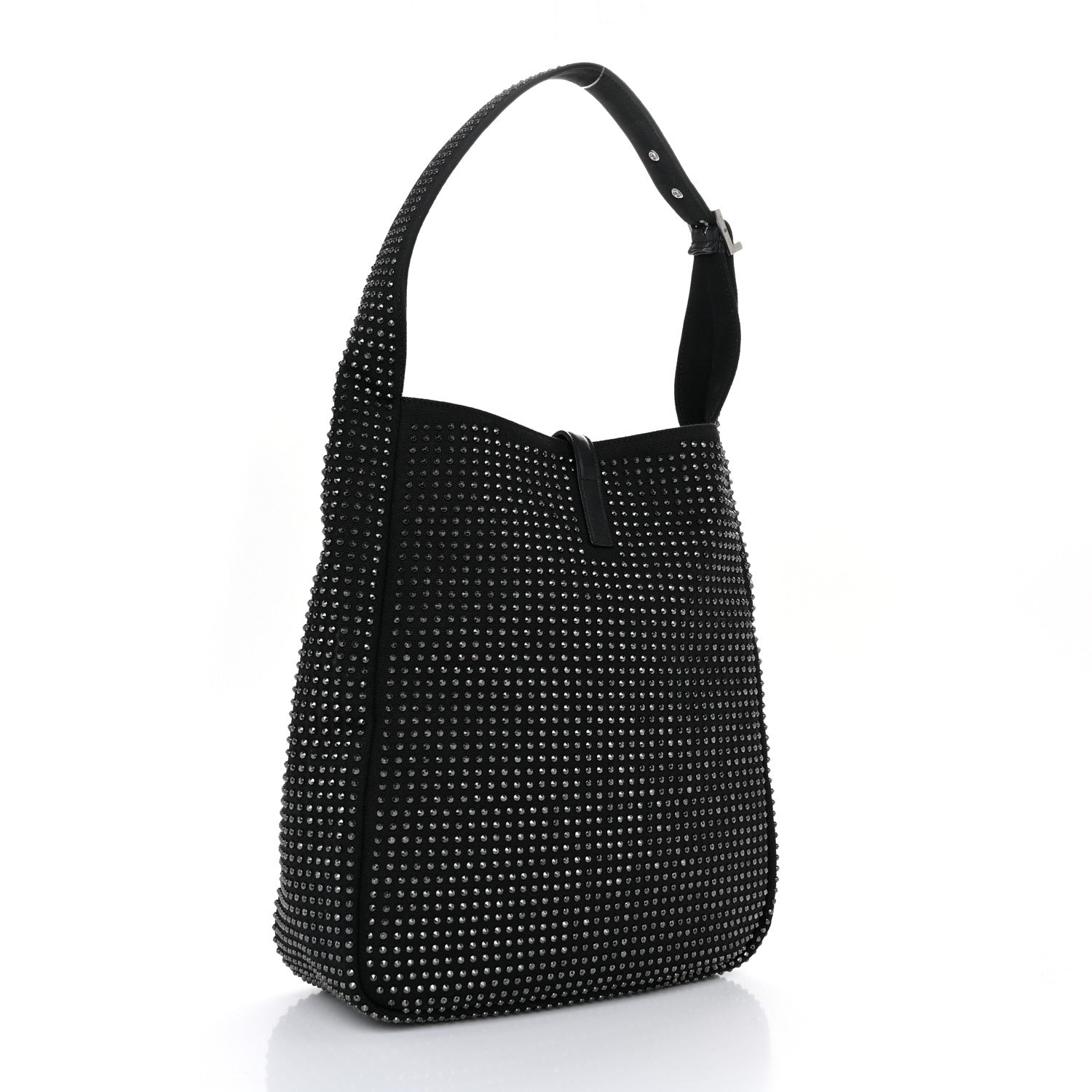 Saint Laurent Cotton Studded Le 5 A 7 Soft Hobo Black 3 of 9