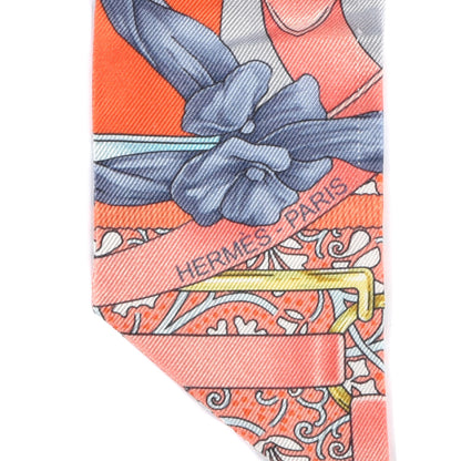 Hermes Silk Grand Manege Fleuri Twilly Orange Turquoise Gris 3 of 3