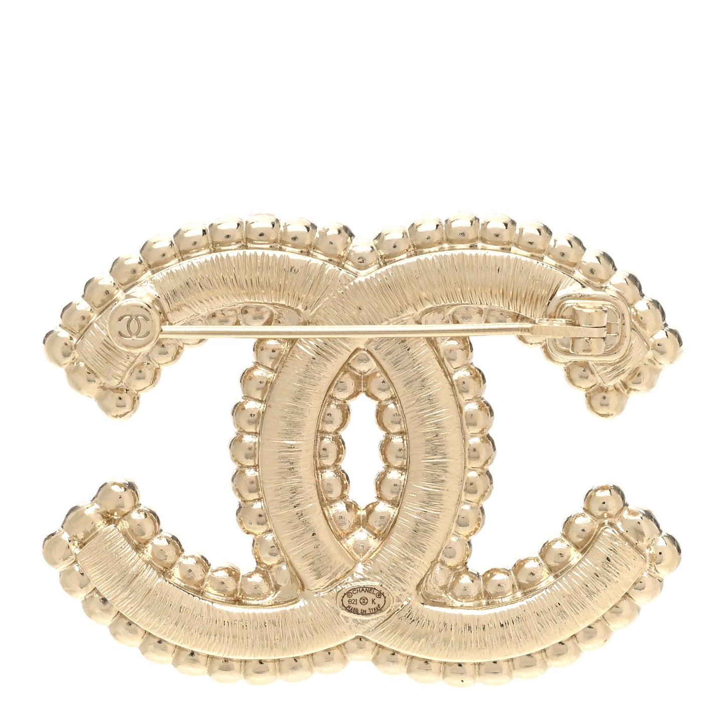 Crystal Pearl Multi Row CC Brooch Gold