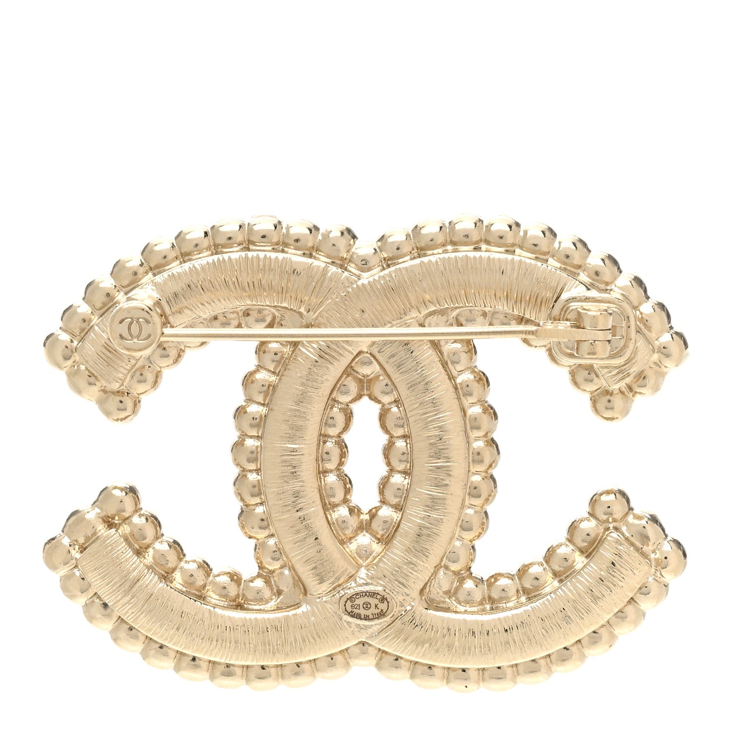 Chanel Crystal Pearl Multi Row CC Brooch Gold 3 of 4
