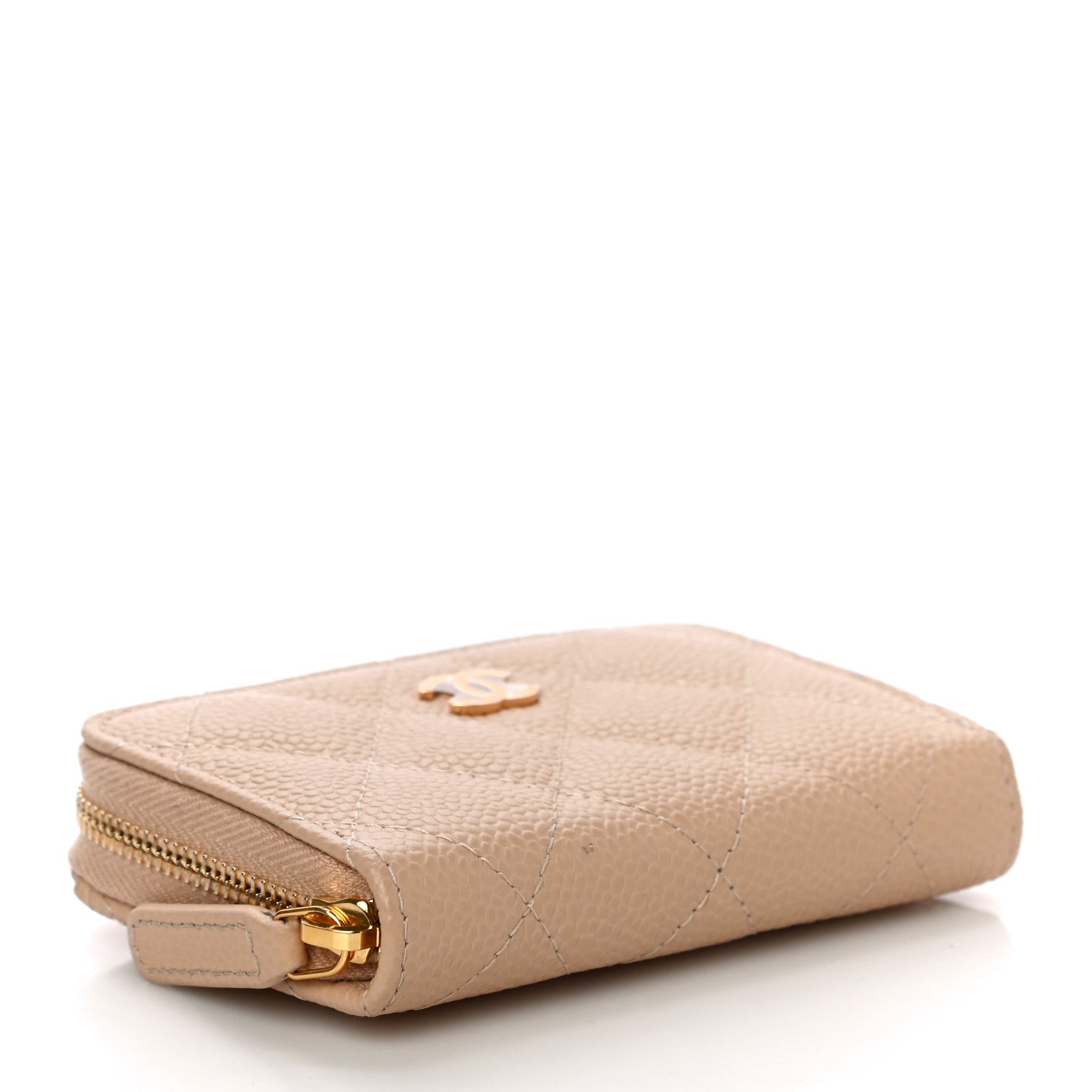 Chanel Caviar Quilted Zip Around Coin Purse Beige 4 of 12