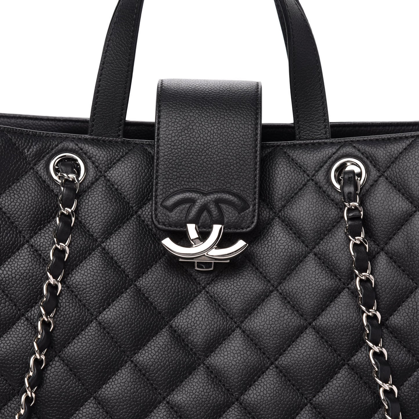 Caviar Quilted Large CC Box Shopping Tote Black